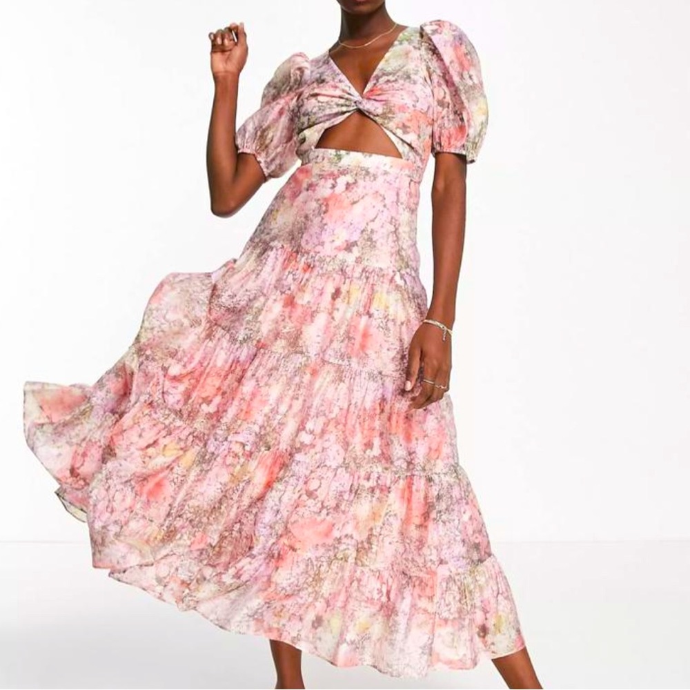 & Other Stories Pink Floral Midi Dress